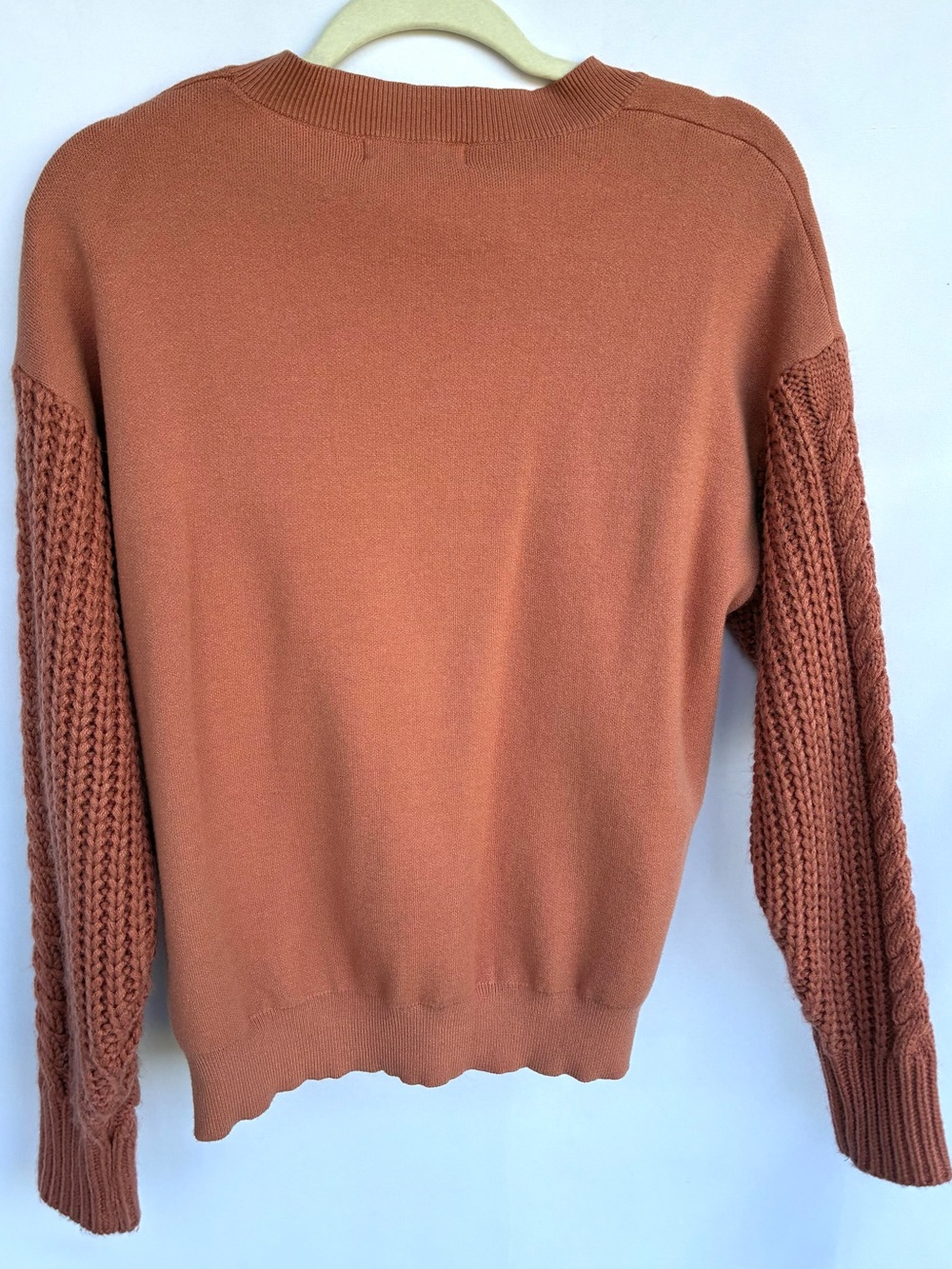 ANRABESS Rust Orange Cable Knit Sleeve Sweater Size Medium - Picture 3 of 5